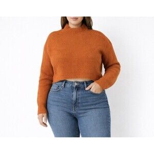 Topshop Burnt Orange Ribbed Mock Neck Cropped Sweater Women’s M